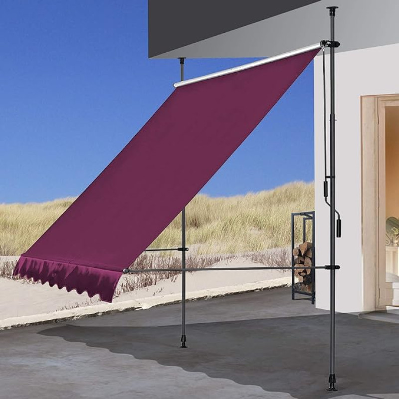 QUICK STAR Clamp markizė 300 x 130 cm Bordeaux Balkono markizė Apsauga nuo saulės Patio stogelis Reguliuojamas 200-290 cm aukščio markizė Balkonas Nereikia gręžti