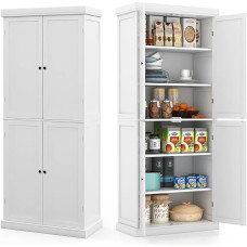 KOMFOTTEU Tall Buffet Cabinet with Double Door, Wooden Kitchen Cupboard, Storage Cabinet with 6 Adjustable Shelves for Living Room, Dining Room, 76 x 40 x 184.5 cm, Tilt Protection (White)