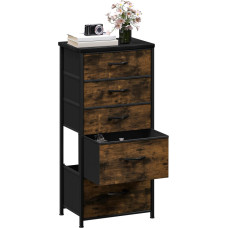 DWVO komoda su 5 stalčiais, patvarus audinys, tvirtas metalinis rėmas, medžiaginė spintelė su rankenėlėmis, idealiai tinka miegamajam, svetainei, prieškambariui, vaikų kambariui, kaimiška ruda spalva