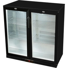 Stiklinių durų šaldytuvas 90 x 90 x 52 cm juodas | Gėrimų šaldytuvas su dvigubomis durimis, butelių aušinimu, alaus aušinimu | Komercinis šaldytuvas su 208 l šaldymo talpa | Pagrindo stalviršis su rankiniu temperatūros reguliavimu