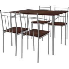 ML-Design valgomojo stalas su 4 kėdėmis, tamsus ąžuolas, 5 dalių valgomojo komplektas 4 asmenims, mediena, valgomojo kėdės su metalinėmis kojomis, virtuvės stalo komplektas, valgomojo komplektas, valgomojo komplektas, valgomojo komplektas