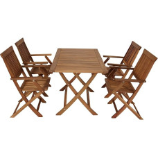 DEGAMO Tobago Folding Garden Set Acacia 5-Piece (4 x Folding Chairs, 1 x Folding Table 70 x 120 cm), FSC®-Certified