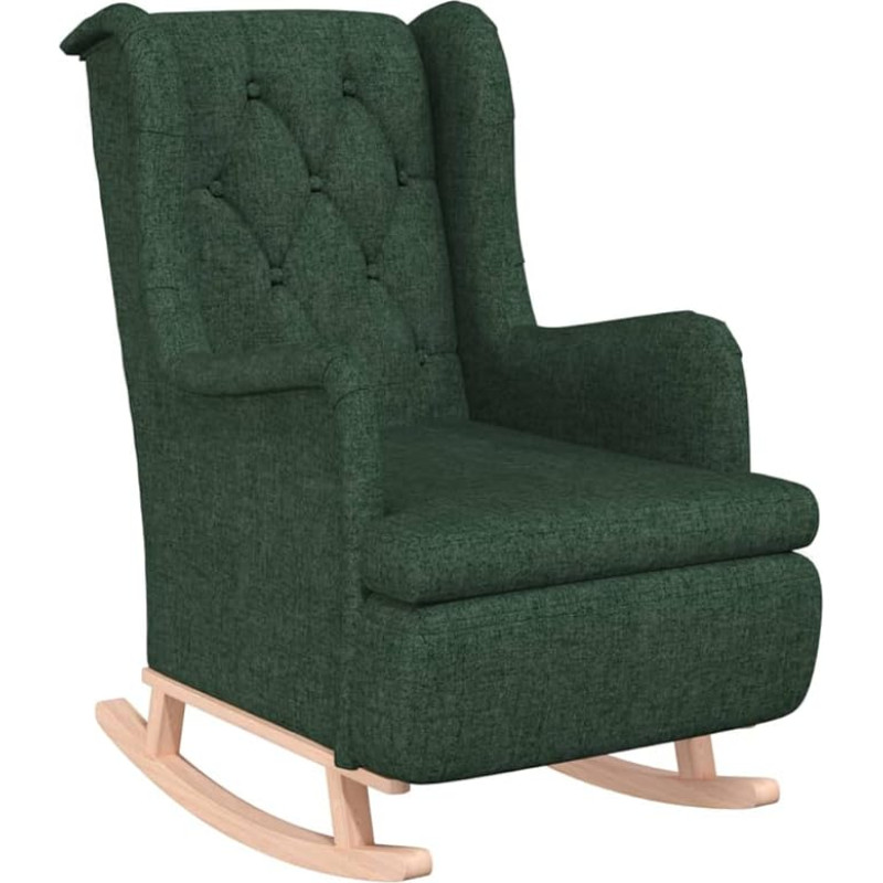 vidaXL Schaukelsessel mit Kautschukholz-Beinen Schaukelstuhl Schwingstuhl Relaxsessel Polstersessel Ohrensessel Loungesessel Dunkelgrün Stoff