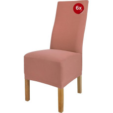 SCHEFFLER-Home Stretch Chair Cover Emma, elastingi medvilniniai kėdžių užvalkalai, sūpynės kėdės, prigludęs užvalkalas su elastine juosta, elegantiški kėdžių užvalkalai (Dusky Pink, talpa 6 lapeliai)