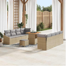 Homgoday Garten-Sofa-Set Beige Poly-Rattan, 10 Sitzplätze, UV-beständig, für Partys & Entspannung Model3362627