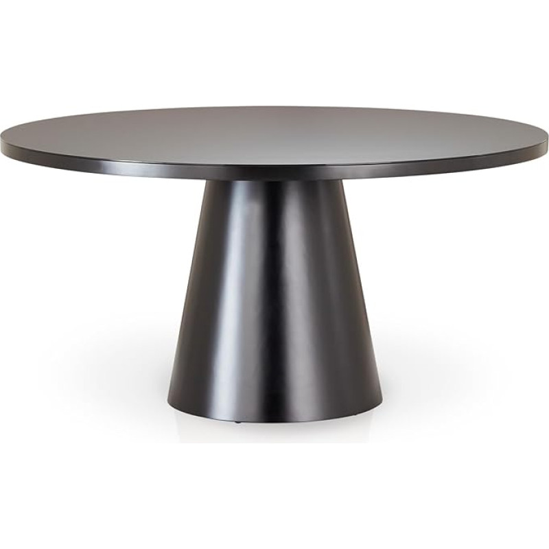 KHG Round Dining Table, 150 cm Diameter, Black with Glass Top, Space for 6 People, Maximum Load 100 kg, Minimalist Design, Conical Table Frame, Modern and Easy to Clean