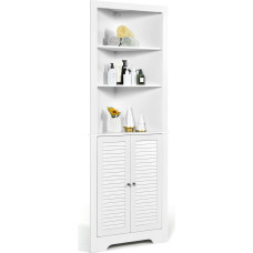 FANTASK Tall Bathroom Cabinet Wooden Bathroom Cabinet Corner with 3 Open Shelves & 2 Slat Doors, Storage Cabinet, Corner Cabinet Bathroom for Bathroom, Kitchen & Living Room, 45 x 45 x 173 cm (White)