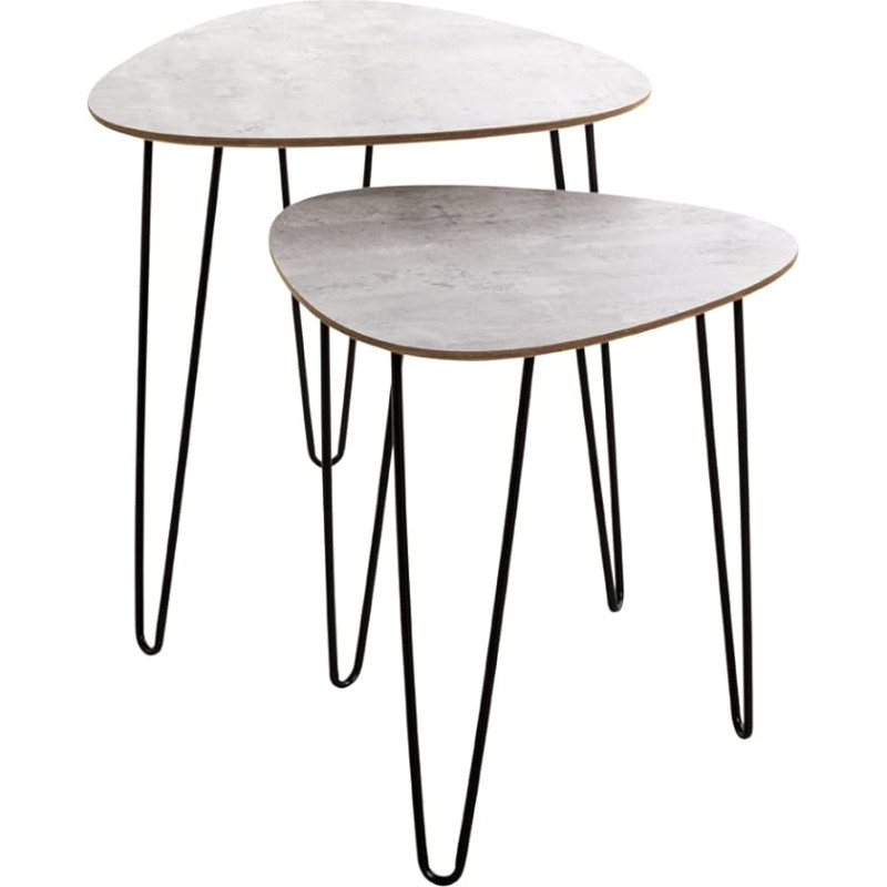 HAKU Möbel 2 šoninių staliukų komplektas Betono išvaizda Juoda MDF Metalinė plokštė Matmenys W 40/48 cm x H 43/48 cm x D 40/48 cm Stilius: Modernus