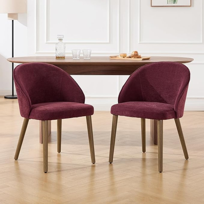 DAYALANE Valgomojo kėdės, 2 komplektai, virtuvės kėdės, minkštos kėdės su medinėmis šenilinėmis kojomis, valgomojo, svetainės, virtuvės, miegamojo kėdės, bordo spalvos