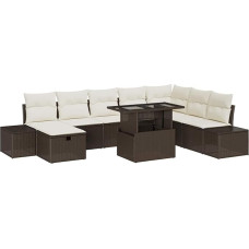 Rantry 9-teiliges Garten Sofa Set mit Kissen Braunes Poly Rattan Gartenlounge Modelis3359895