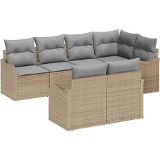 Rantry 7-teiliges Garten Sofa Set mit Kissen Beige Poly Rattan Gartenlounge Modelis3354409