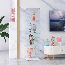 Stiklo vitrina Šiuolaikinė vitrina su 4 lentynomis ir durelėmis Sieninė vitrina, skirta kolekcijai Miegamasis Svetainė Valgomasis Baltas