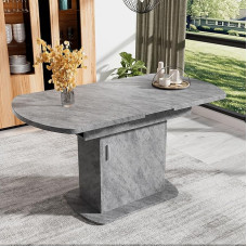 Išskleidžiamas ovalus valgomojo stalas su laikymo vieta 110-130 x 70 x 75 cm, skirtas 4-6 žmonėms Erdvę taupantis kavos laisvalaikio stalas valgomajame Svetainės virtuvės stalas Pilka + sidabrinė rankena