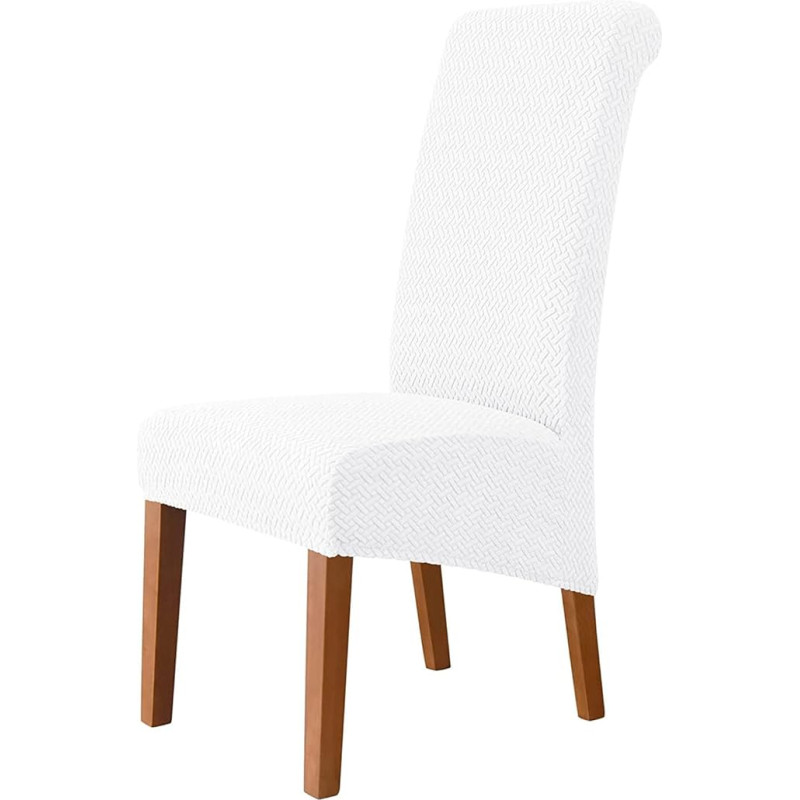 KNVSS Valgomojo kambario kėdžių užvalkalai, 2/4/6 komplektas, įtempiami kėdžių užvalkalai, modernus kėdžių užvalkalas, elastingas, nuimamas, skalbiamas, įtempiamas užvalkalas (baltas, 4 vnt.)