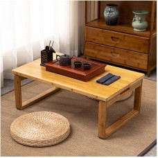 SINBINTA Folding Coffee Table, Bamboo End Side Table with Lockable Folding Legs, Low Leg Tea Table for Living Room, Tatami (Natural)