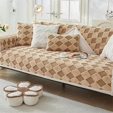 Storas pliušinis sofos Slipcovers dirbtinio kailio neslystančios sofos pagalvėlių dangteliai, super minkštas Slipcover, sumažinti sofos Slipcover šunims, katėms, naminiams gyvūnams ( spalva: ruda, dydis: 110x210cm/43.3x82.7in