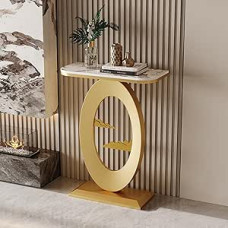 Hltdzer Moderne Konsole Akzent Eingang Platten Tisch mit Tropfenförmiger Basis Schmale Konsole Tisch mit Sintersteinplatte für Flur, Wohnzimmer, Gang (L, 60 * 30 * 75CM / 23.6 * 11.8 * 29.5IN)