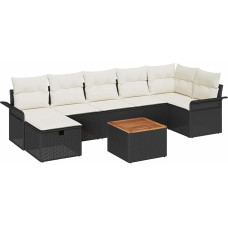 Rantry 8-teiliges Garten Sofa Set mit Kissen Schwarz Poly Rattan Gartenlounge Modelis3359460