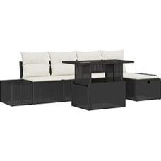 Rantry 6-teiliges Garten Sofa Set mit Kissen Schwarz Poly Rattan Gartenlounge Model3361196