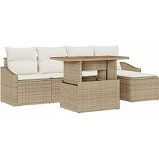 Rantry 6-teiliges Garten Sofa Set mit Kissen Beige Poly Rattan Gartenlounge Modelis3358563