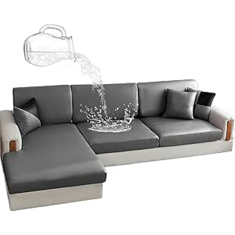 CLGTY Neperšlampamas sofos sėdynės pagalvėlės užvalkalas, PU odos L formos sofos sėdynės pagalvėlės užvalkalas Individualus sofos užvalkalas L formos pakeitimas gyvenamajame kambaryje Katė Šuo Tamsiai pilka nugaros poilsio pagalvėlė