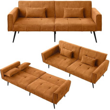 DRIXNO sulankstoma sofa-lova, sofa-lova su miego funkcija, kampinė sofa-lova su reguliuojamu atlošu, tinkama namams, miegamajam, 175 x 71 x 71 cm, oranžinė