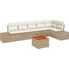 Rantry 7-teiliges Garten-Sofa-Set mit Kissen Beige Poly-Rattan Akazie Gartenlounge Modelis3347967