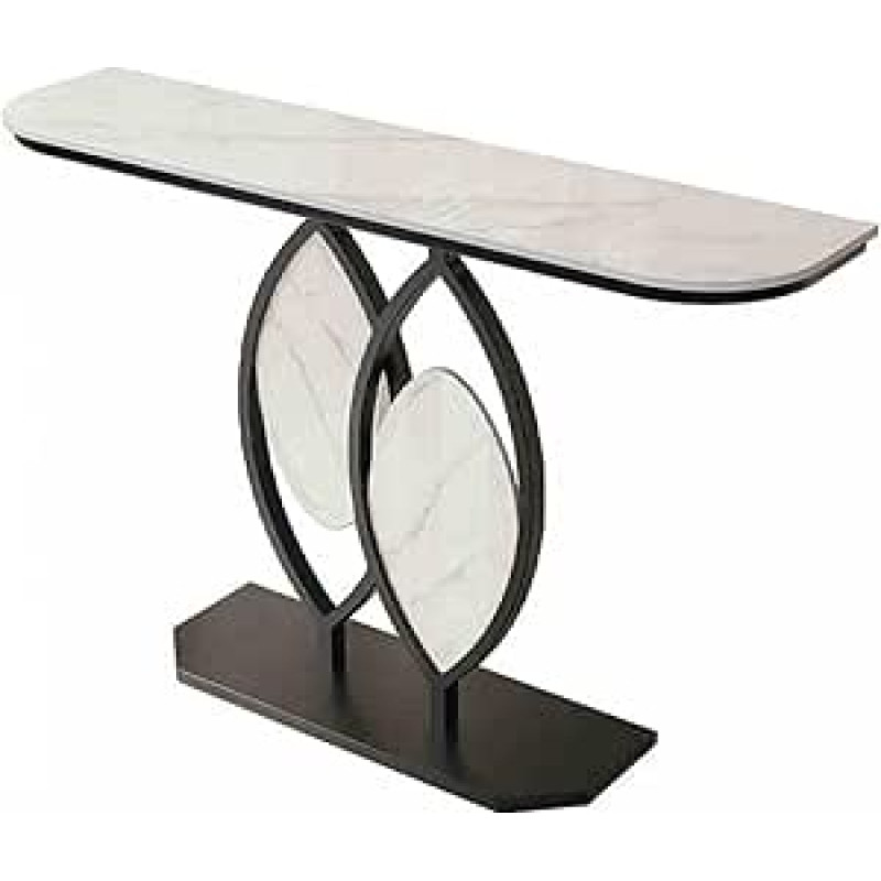 Schmaler Konsolentisch für den Eingangsbereich – Langer Sofatisch für den Flur mit geometrischem Metallrahmen – Akzenttisch für Wohnzimmer, Foyer und hinter der Couch (Weiß, 150 cm)