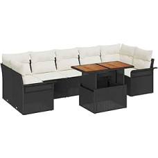 8-teiliges Garten-Sofa-Set mit Kissen Schwarz Poly Rattan Akazie Gartenlounge Modelis3349298