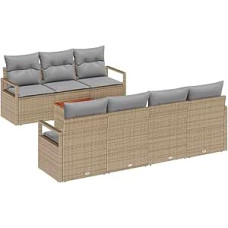 8-teiliges Garten-Sofa-Set mit Kissen Beige Poly Rattan Akazie Gartenlounge Modelis3356334