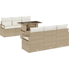 7-teiliges Garten-Sofa-Set mit Kissen Beige Poly-Rattan, 2-Sitzer Garten-Sofa mit Kissen Beige Poly-Rattan Gartenlounge Modelis3348747