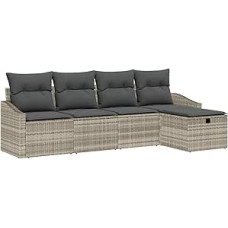 5-teiliges Garten-Sofa-Set mit Kissen in Hellgrau aus Poly-Rattan Gartenlounge Modelis3360593