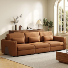 KAANAA Didelė odinė 276 x 98 x 90 cm dydžio sofa, patogi 3 vietų sofa su minkštu paminkštinimu ir porankiais, daug pagalvėlių, mordinė sofa svetainei, biurui (3 sėdimos vietos)