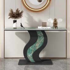 Konsolentisch, moderner Akzenttisch, Sofatisch, Eingangstisch für Wohnzimmer, Flurtisch mit gebogenen Metallrahmen, Tisch hinter der Couch (Schwarz-C, 120 cm)