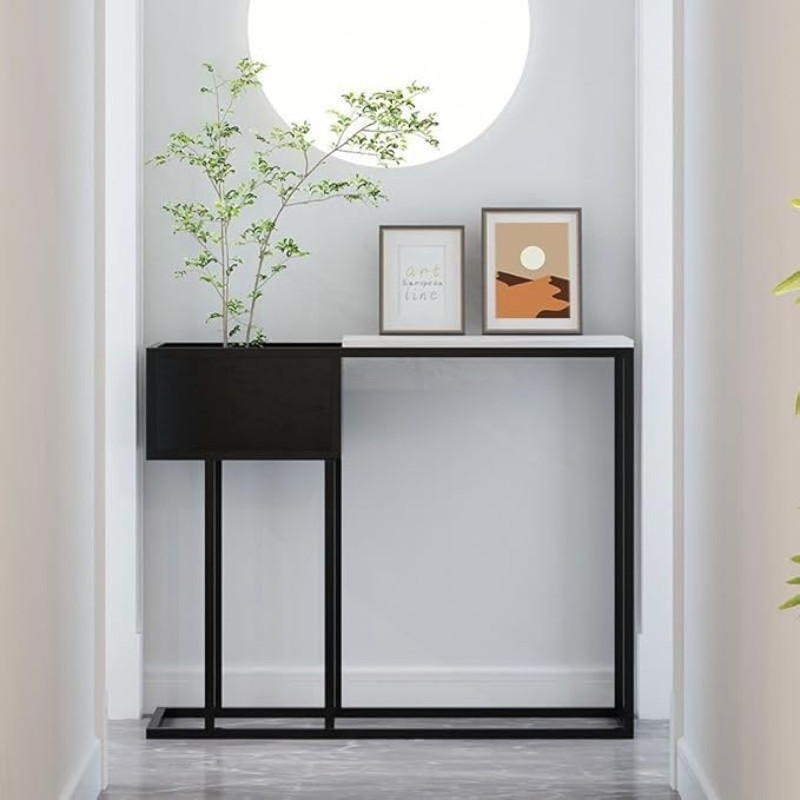 Schmaler Konsolentisch, Sofatisch mit Metallrahmen, moderner Flurtisch hinter dem Couchtisch für Eingangsbereich, Flur, Foyer, Höhe: 80 cm (Schwarz, 80 cm)