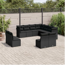 Gecheer 11-TLG. Lounge Gartenmöbel Set Loungemöbel Sofa Garten Sofagarnitur Gartensofa Terrassenmöbel Gartengarnitur Sitzgruppe Sitzgarnitur Gartenset mit Kissen Schwarz Poly Rattan Type14