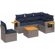 Garten-Sofagarnitur Set Grau PE-Rattan Ecksofa & Mittelsofa mit Akazienholztisch - Outdoor Sitzgruppe für Terrasse und Innenhof Model3226824