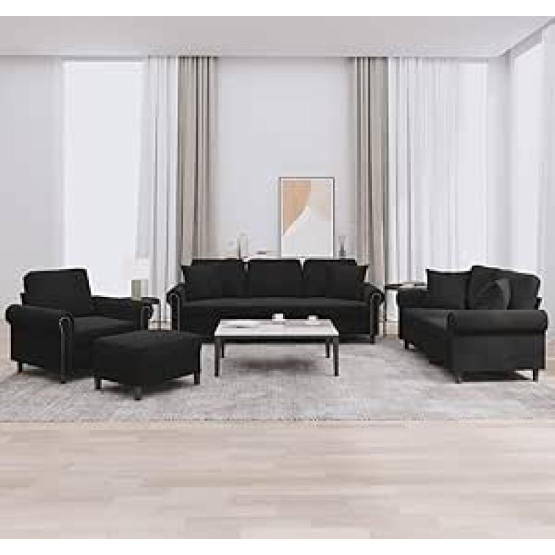 Samtsofa Set 2+3 Sitze Schwarz - Bequem & Stabil mit 4 Kissen - Max. 110 kg pro Sitz Modelis3202205