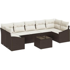 8-teilige Garten-Sofa-Garnitur mit Kissen aus braunem Poly Rattan Gartenlounge Modelis3346638