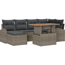 7-teiliges Garten Sofaset mit Kissen Grau Poly Rattan Gartenlounge Modelis3358344