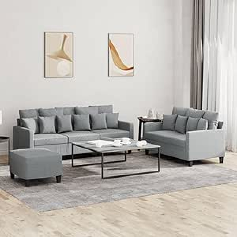 Gecheer 3-TLG. Sofagarnitur mit Kissen Hellgrau Stoff, Moderne Couch Polstersofa für Wohnzimmer Schlafzimmer Spielzimmer3201672
