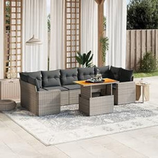 Komplektas Schlafsofa, 8-teiliges Gartensofa-Set mit grauen Kissen aus Polyrattan, Set für Schlafsofa, Wohnzimmer, Gartensofa, modernes Sofaset für den Außenbereich, Outdoor-Möbel