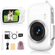 4K skaitmeninis fotoaparatas 64MP 18X skaitmeninis priartinimas 2,8 colio didelis ekranas Komplekte yra 1 baterija, 1 USB kabelis, 64G TF kortelė, 2 pinti dirželiai pradedantiesiems, studentams ir paaugliams (baltas)