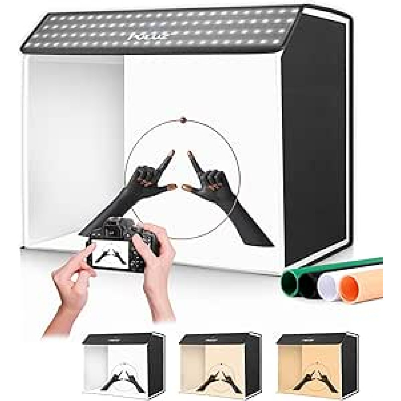 PULUZ Upgrade Photo Box 60 x 40 cm, fotostudijos palapinių rinkinys su 3 spalvų temperatūrų 762 šviesos diodais ir 4 PVC fonais, skirtas juvelyrikos fotografijai
