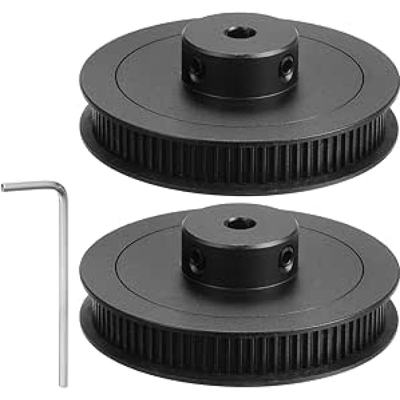 2 x 2GT skriemulys 80 dantų 5 mm skylė 55 mm skersmuo Aliumininis paskirstymo diržas su 2 mm šešiakampiu raktu 6 mm pločio diržui 3D spausdintuvo CNC mašinų priedai Juoda