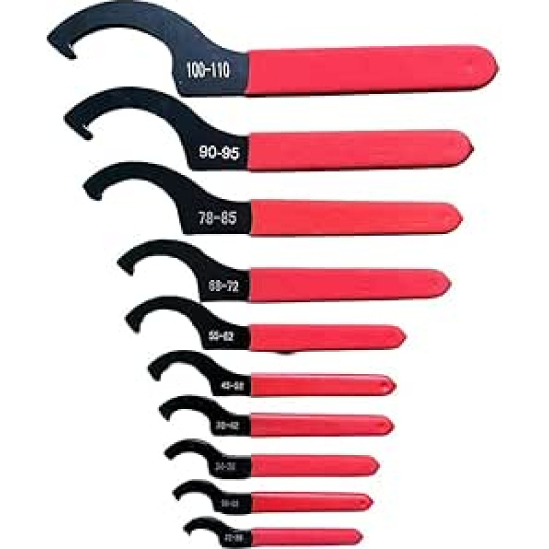 10 dalių verstelinių C-Hakenschlüssel komplektas su rutschfestem Griff für Graviermaschinen und elektrische Spindeln