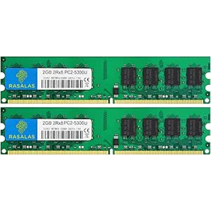 Rasalas DDR2 4GB rinkinys (2x2GB) PC2-5300U 667 MHz Udimm 2RX8 1.8V CL5 240-Pin Non-ECC Unbuffered Stalinių kompiuterių vidinė atmintis