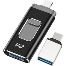 64GB USB Stick for iPhone, MFi Certified Lightning Memory Stick, 4-in-1 Stick for Mobile Phone - Compatible with iOS/Android/PC, USB 3.0 Plug and Play - Backup Photos and Videos, Black