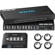 4K@60Hz HDMI KVM jungiklis USB 3.0, 4 kompiuteriai, 2 monitoriai, EDID emuliatoriai, 4 kompiuteriaiKVM matricos jungikliai, kurie dalijasi 2 ekranais ir 4 USB 3.0 prievadais bei SPDIF L/R garso palaikymo matrica ir Spi