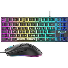 JK išdėstymas 80% žaidimų klaviatūra ir pelė Laidinė RGB mechaninė klaviatūra + 6400 reguliuojamų DPI žaidimų pelė Apšviestas klavišų dangtelis PS4 PS5 Xbox PC Laptop MAC (mėlyna)